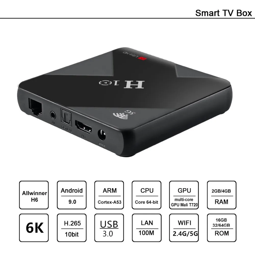 ТВ приставка H10 Android 9 0 4 ГБ 32 Allwinner H6 Quad Core 6K Smart TV Box Гб 64 Dual Wifi 2 4G/5G USB3.0