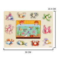 Montessori Wooden Puzzles Hand Grab Boards Toys Tangram Jigsaw Baby Educational Toys Cartoon Vehicle Animals Fruits 3D Puzzles 6