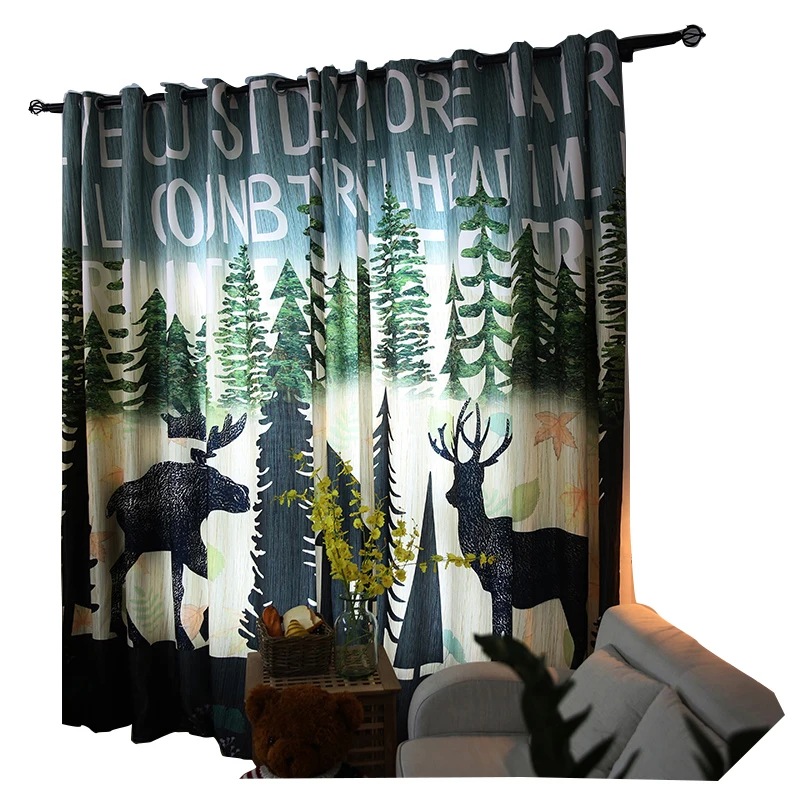 Forest Deer Child Curtains Window Semi shading Polyester Cotton Curtains for Boy Girl the
