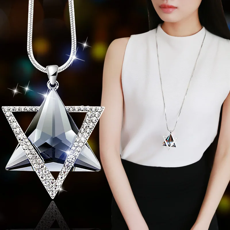 Delicate David Star Pendants Necklaces Luxury Women Rhinestone Necklace Gifts Crystal Sweater Snake Long Chains Jewelry - Image 4