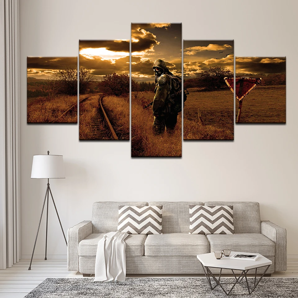 

Canvas Painting man in wilderness with sunset 5 Pieces Wall Art Painting Modular Wallpapers Poster Print for living room Home De