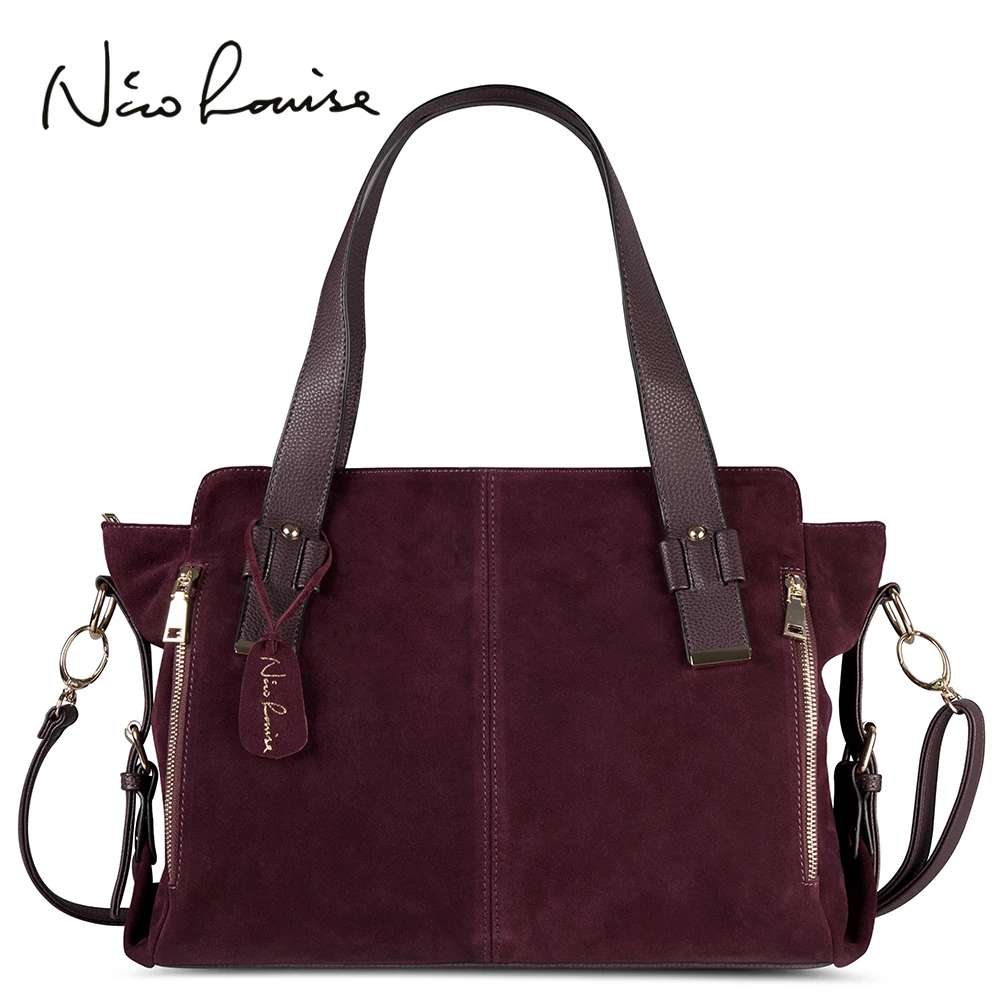 Nico Louise Women Real Split Suede Leather Boston Bag Original Split Suede Leather Boston Bag