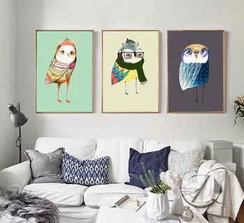 

Nordic Home Decoration Abstract Cartoon Watercolor Owl Canvas Painting Wall Art Wall Pictures For Living Room Posters and Prints