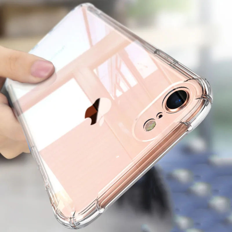 Full-Protect-Anti-knock-TPU-Silicone-Case-For-iPhone-8-7-6-6S-Plus-Transparent-Back