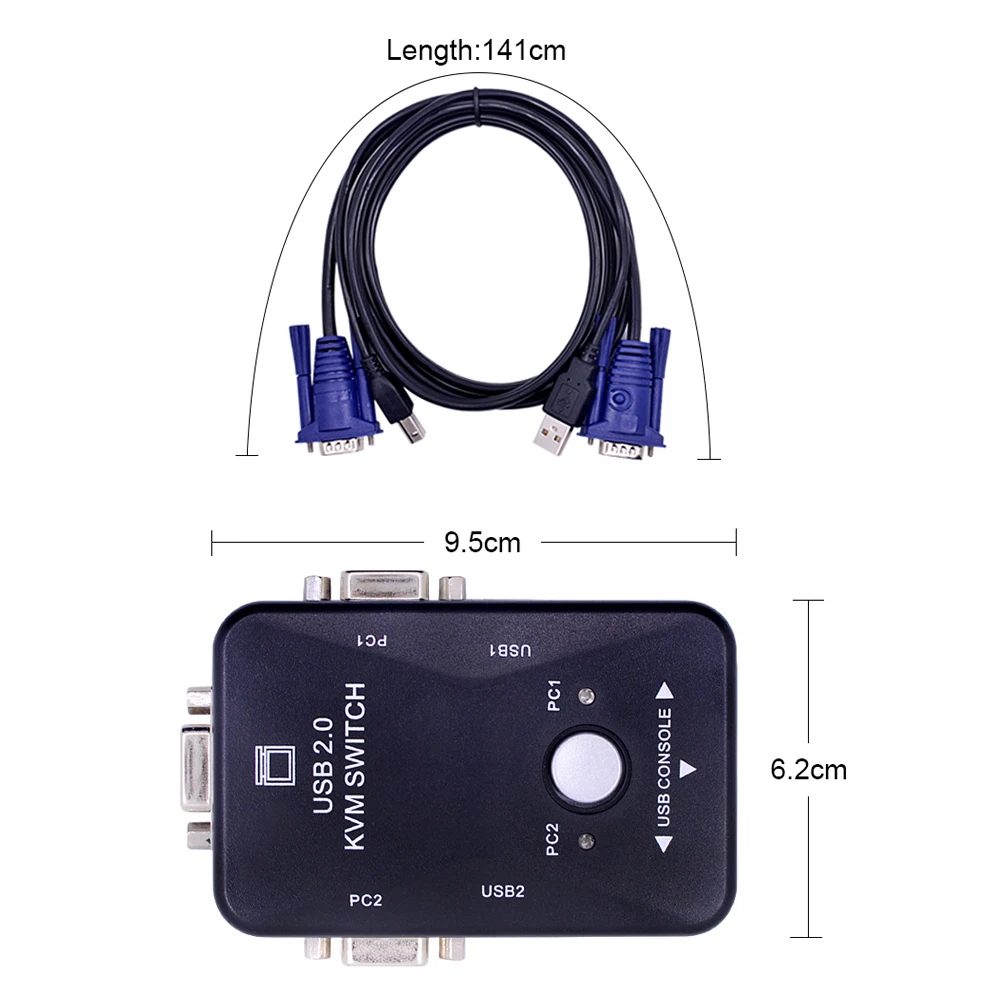 CHIPAL 2 порта USB 2,0 KVM коммутатор 1920*1440 VGA SVGA разделитель коробка с 2 шт Кабели для клавиатуры мышь монитор принтер