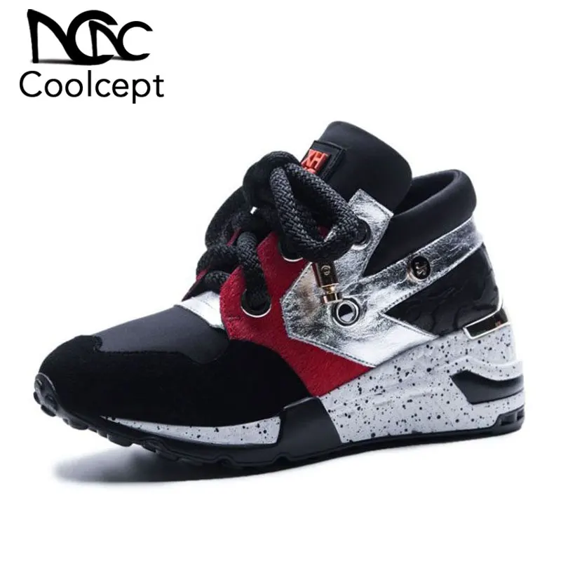 

Coolcept Real Leather New Style Women Sneakers Spring Vulcanized Shoes Women Casual Daily Lace Up Lady Heels Footwear Size 35-42