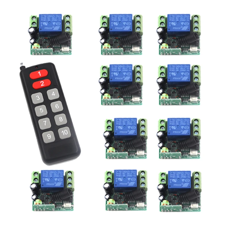 

12V 1CH wireless RF wireless switch 12pcs 12V learning code receiver + 10 keys trasmitter 4315