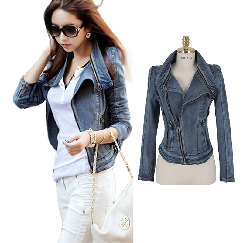 Very best  Fashion Womens Vintage Jean Slim Fit Zip Autumn Short Jacket Tops Coat Denim Outerwear Jeans Size S