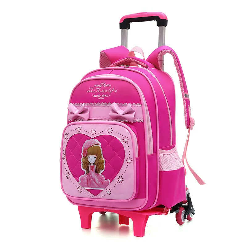 

Trolley School Bags 2/6 trolley school backpack Girls princess Backpack Wheels School Bags Detachable Children Rolling Backpacks