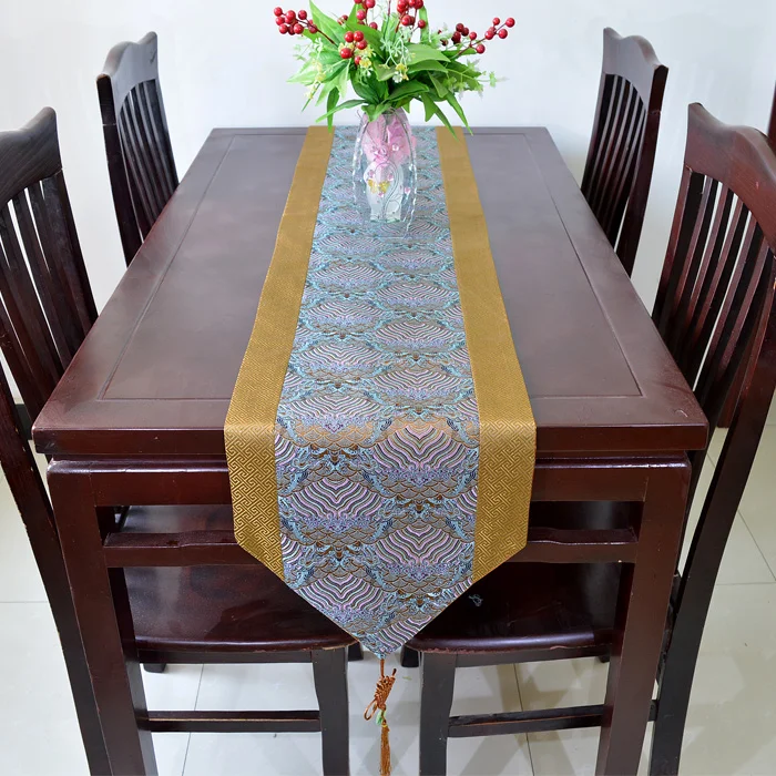 Thick Jacquard Patchwork Chinese knot Table Runner High End Silk Brocade Rectangle Coffee Table Cloth Dining Table Pads Thick Jacquard Patchwork Chinese knot Table Runner High End Silk Brocade Rectangle Coffee Table Cloth Dining Table Pads