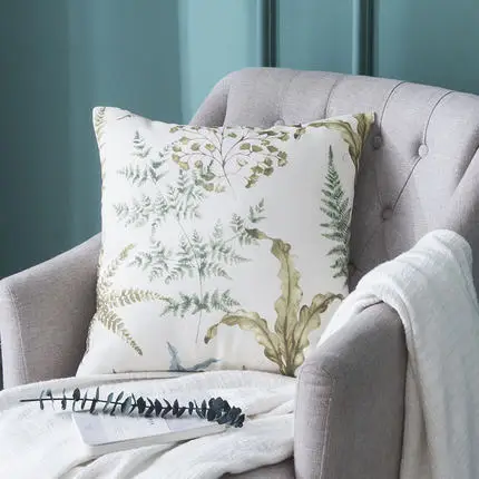 

American pastoral style Cotton and hemp pillow Square Pillowcase for living room Green planting bedside Pillow case