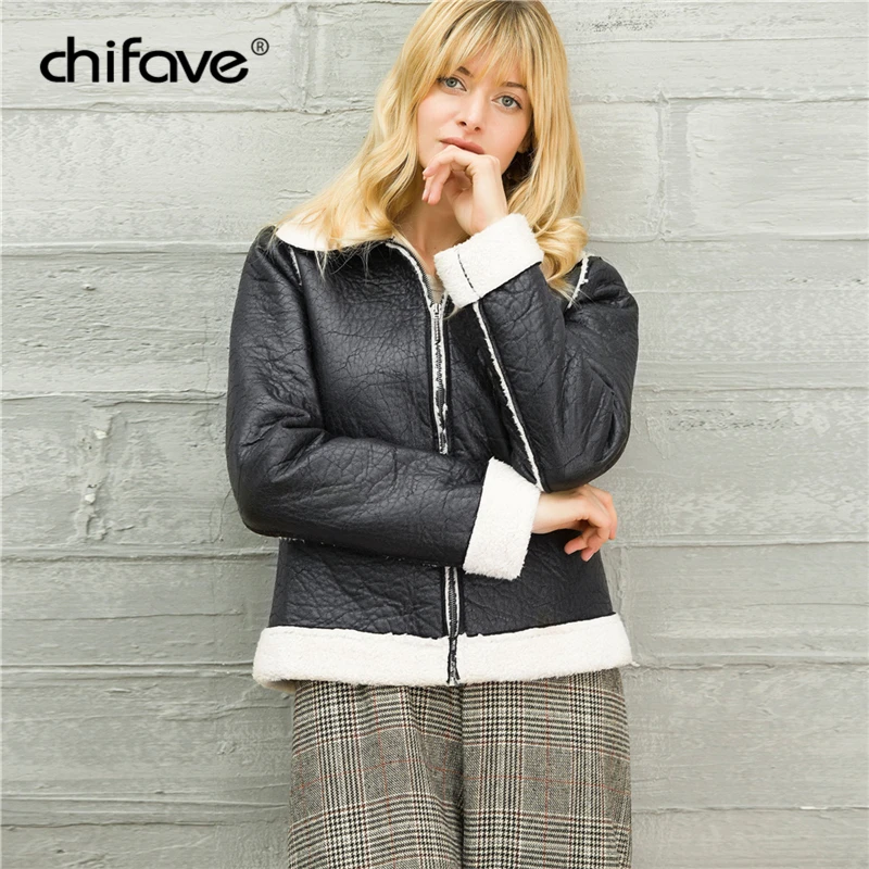 Faux Fur PU Leather Jacket Women Casual Winter Autumn