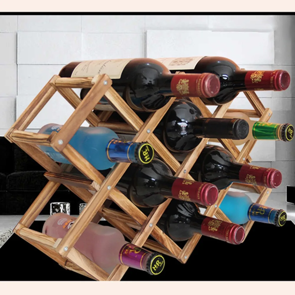 1Pcs Wood Wine Holder 10 Bottles Wood Folding Wine Racks Foldable Wine