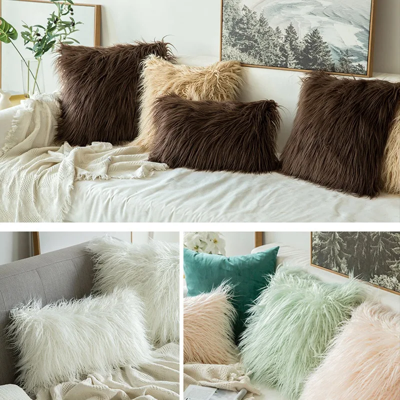 Ins Style Curly Hair Pillow Case Bolster Cover Luxury Series Long Plush Throw Pillow Home Hotel