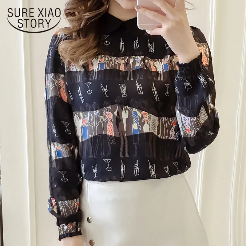 

Plus size print women shirt women's autumn clothes chiffon blouse long sleeve womens tops and blouses blusa feminine 1495 45