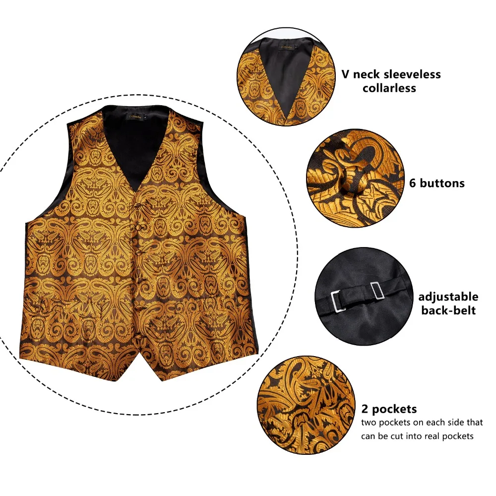 DiBanGu New Gold Suit Waistcoat 4pc Floral Men Vest Tie Handkerchief Set Silk Jacquard Woven Single Breasted Top Blouse MJTZ-001 DiBanGu New Gold Suit Waistcoat 4pc Floral Men Vest Tie Handkerchief Set Silk Jacquard Woven Single Breasted Top Blouse MJTZ-001