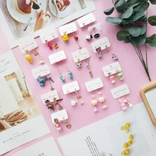 Корейские маленькие милые Мультяшные Асимметричные кавайные Женские Висячие серьги Модные ювелирные изделия аксессуары Wholesale-JQD5