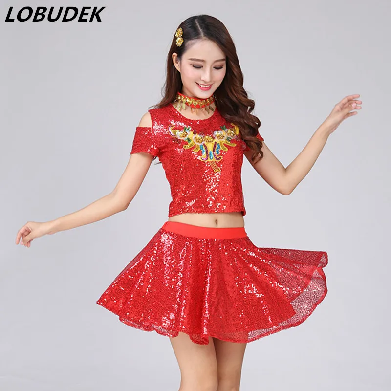 (top+skirt) Female jazz Modern dancing Costume dance teams performance