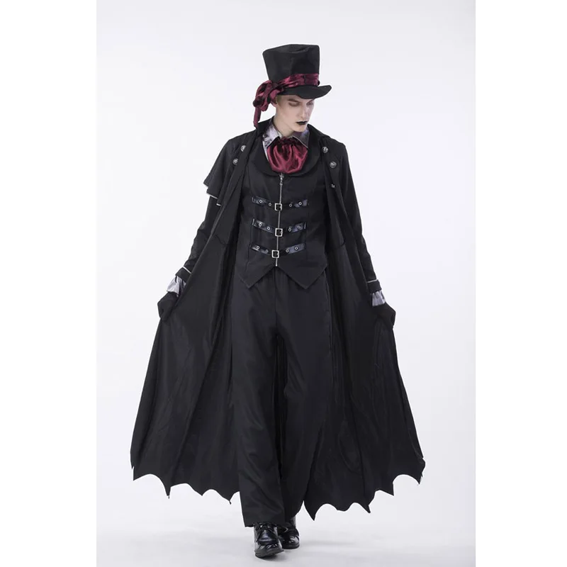 

Male Vampire All Saints' Day Party Costumes, Halloween Black Vampire Costumes including Hat,Top,Pants,Cloak,Female Vampire Match