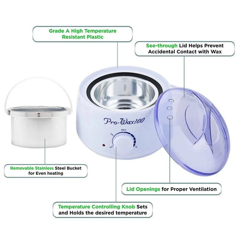 Мини-нагреватель для воска, безопасный набор, постоянная температура, безболезненное удаление волос, нагреватель воска, машина(500cc)+ 100 г, жесткий воск, бобы+ 2 шт