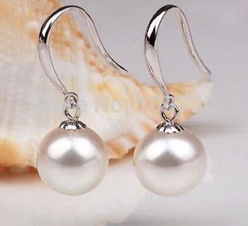 

ry00228 HUGE 10-11MM NATURAL SOUTH SEA GENUINE WHITE PEARL EARRING GOOD LUSTER AA+