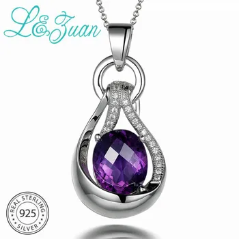 

L&zuan Natural 4.71ct Amethyst Pendants for Women Cubic Zircons Paved Necklace 925 Sterling Silver Fine Jewelry Silver Chains