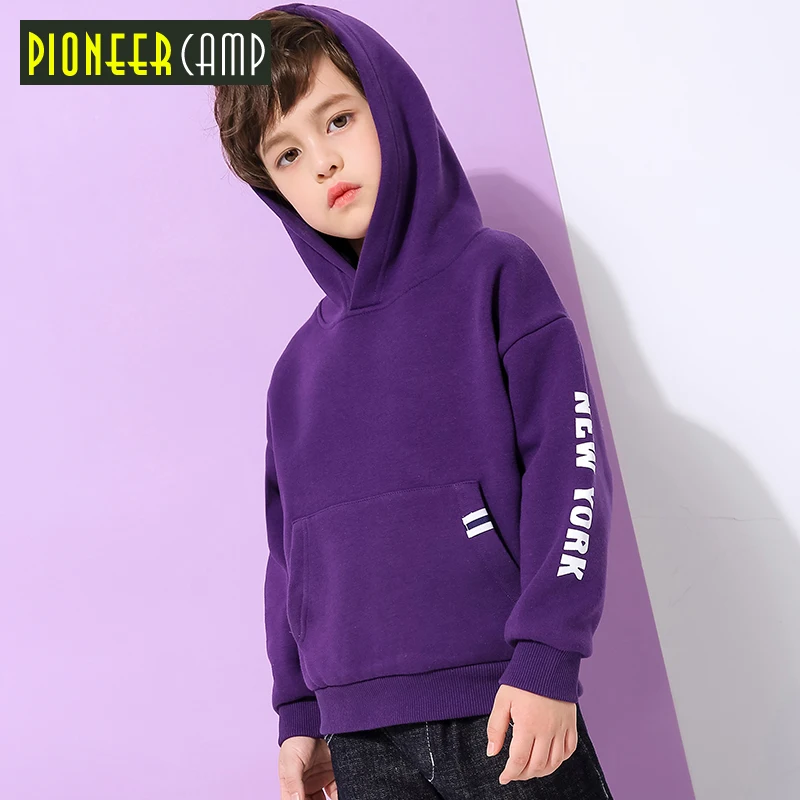 

Pioneer camp kids new thick fleece t shirt boys children clothes fashion print hooded t-shirt winter pure cotton tees BWY810185