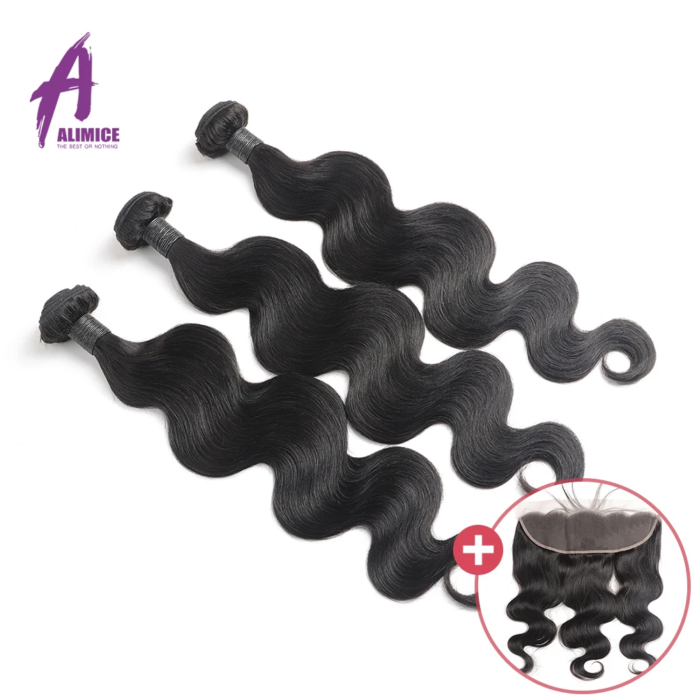 FREE FRONTAL Alimice Peruvian Body Wave Hair Bundles 3 Piecelot Peruvian Hair Weave Bundles Remy Human Hair Extensions 8-28  (5)