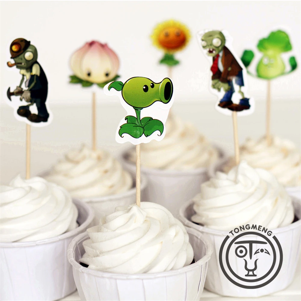 

24pcs Plants vs. Zombies Peashooter Sunflower candy bar cupcake toppers picks decoration baby shower kids birthday party supply