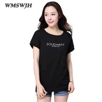 

Cotton T-shirt Plus size M-4XL Women 2019 summer Letter Short sleeve tees Casual tops Large size loose pure Cotton tees WJM82