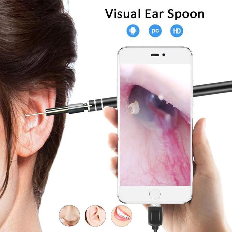 

2018 New 2 in1 USB Ear Endoscope With Mini Camera Pen HD Visual Ear Cleaning Tool Ear Spoon In-Ear Cleaning Endoscope