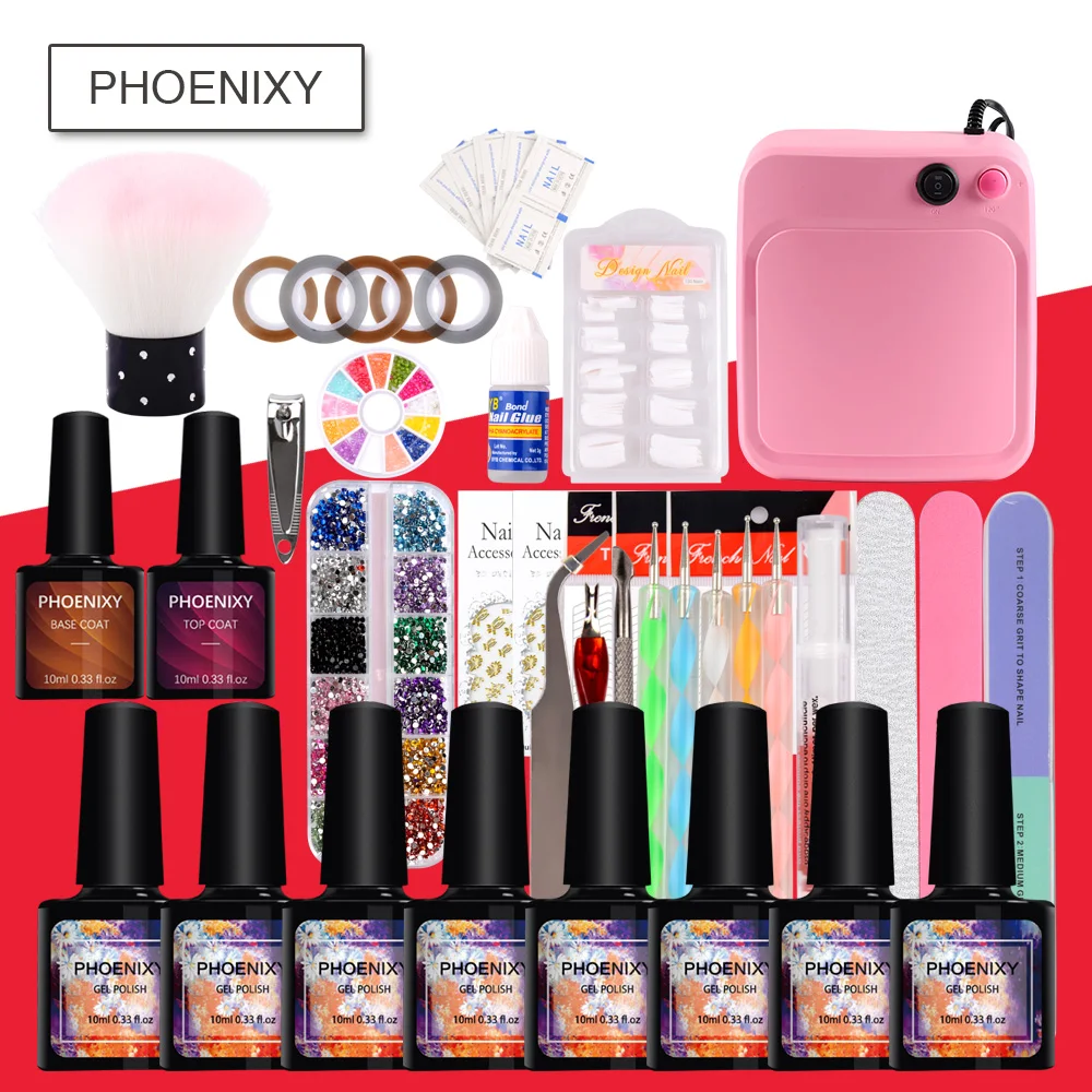 Полный маникюрный набор с лампой для ногтей Набор 36 Вт сушилка с УФ-лампой для наборы для ногтей 8 видов цветов 10 мл УФ-гель для ногтей набор Инструменты для маникюра