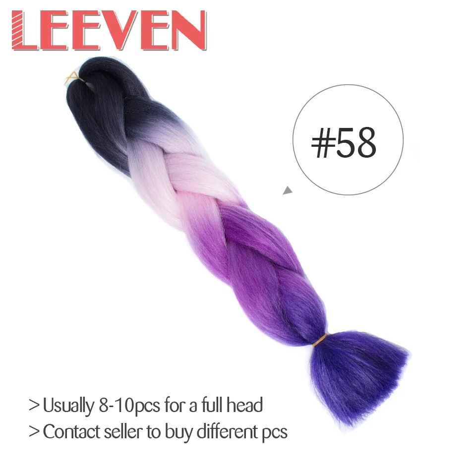 Leeven, огромные косички, Омбре, синтетические косички для наращивания волос, вязанные крючком, выразительные, черные, розовые, фиолетовые волокна, 24 дюйма, 1 шт./лот - Цвет: Красный