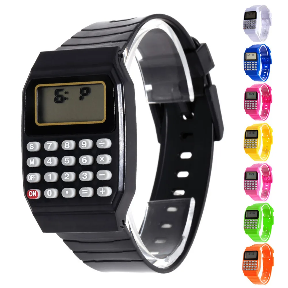 Детский Калькулятор светодиодный цифровые часы детские спортивные наручные часы relogio reloj calculadora hesap makinesi saat