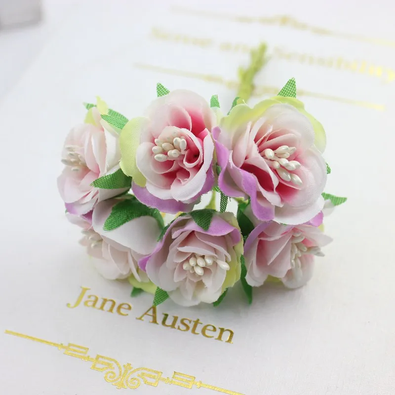 6 pcs/ lot cheap Mini Silk Daisy Artificial Rose Flowers Bouquet DIY Wedding Decoration Paper Flower For Scrapbooking Flower