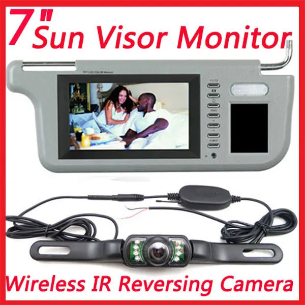 7 inch Car Sun Visor Mirror LCD Monitor Wireless Waterproof IR Night Rear View Parking Backup