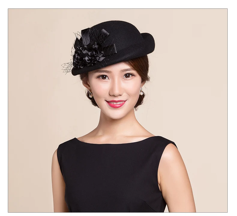 Lady Fedoras Wool Hat Girls Flowers Dome Woolen Cap  Female Basin Cap Fisherman Cute Casual Woolen Hat Adjustable B-8728