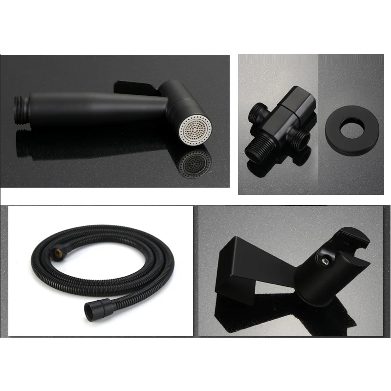 Черный ручной опрыскиватель для биде из нержавеющей стали для туалета, набор для душа с 2 способами Shattaf Hoder& Hoder, набор для мытья туалета AP2119 - Цвет: B SET