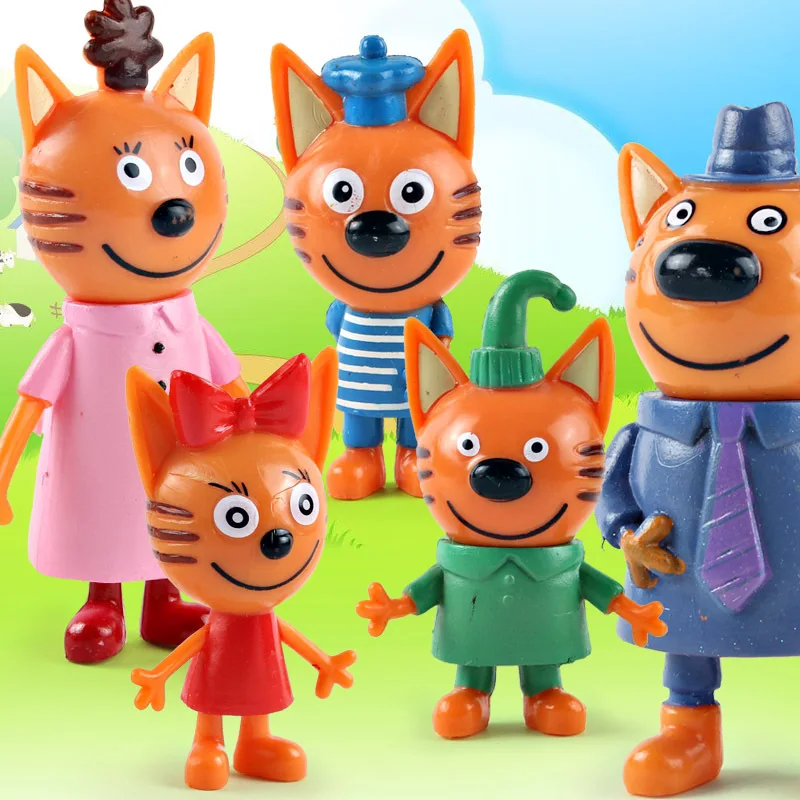 

5 pcs/lot The Lastest Figure Russian Happy Three Kittens Animals Cartoon Cat Toys for Kids Children Gift Doll 6-8 cm