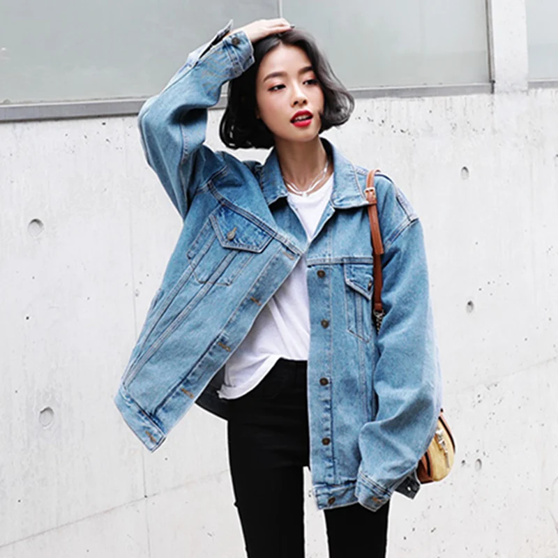 Oversized Long Coats Jackets Women Denim Jacket Vintage Loose Jeans Jackets Solid Turn down 