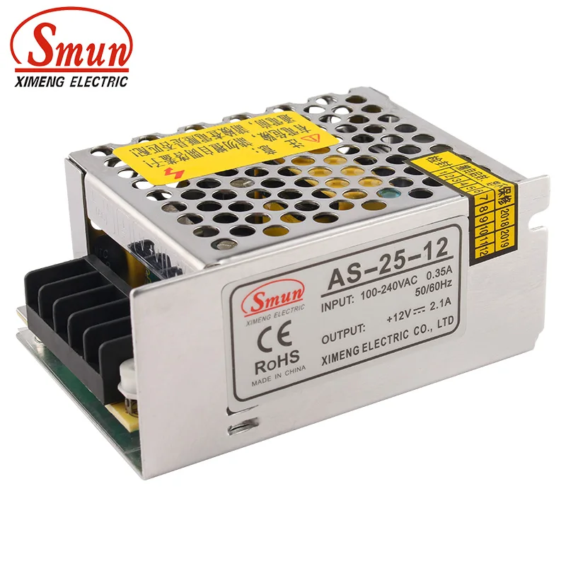 

SMUN AS-25-12 SMPS 25W 12V 2A Output Full Range Input Switching Power Supply With 2 Years Warranty
