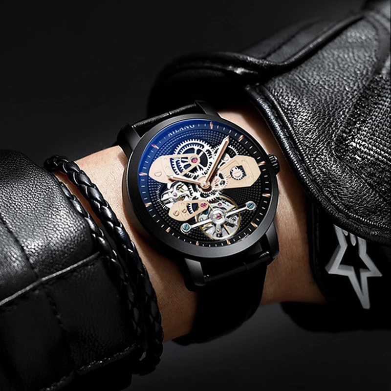 

2019 New Fashion AILANG Leather Tourbillon Watch Luxury Brand Automatic Men Watch Men Mechanical Steel Watches Relogio Masculino