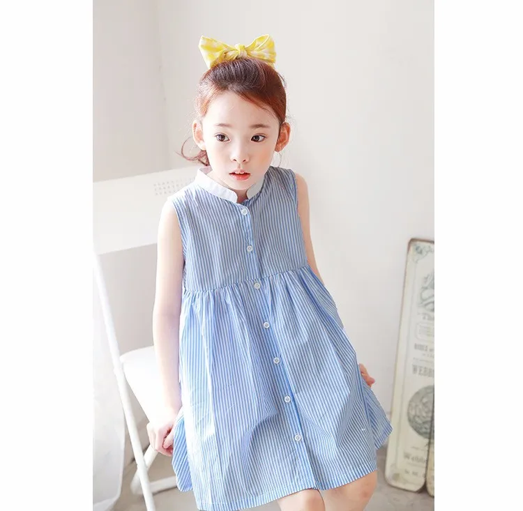 princess girls dresses summer spring 2017 cotton blue striped sleeveless shirts dress for little teenage girls tops kids clothes5 6 7 8 9 10 11 12 13 14 15 16 years old baby little big teenage girls princess dress for girls (17)