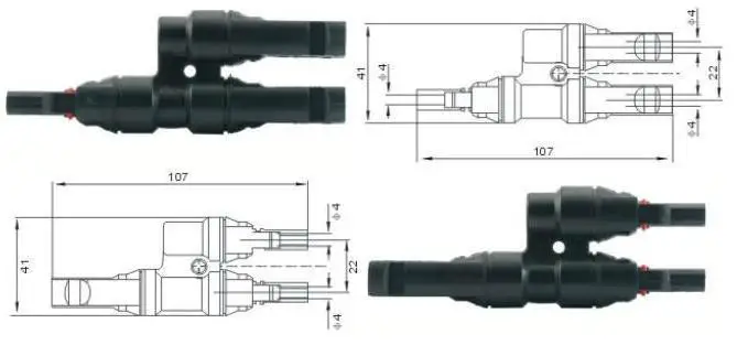 T/ Y разъем для ветвей от 1 до 2 солнечных PV T Штекерный гнездовой адаптер