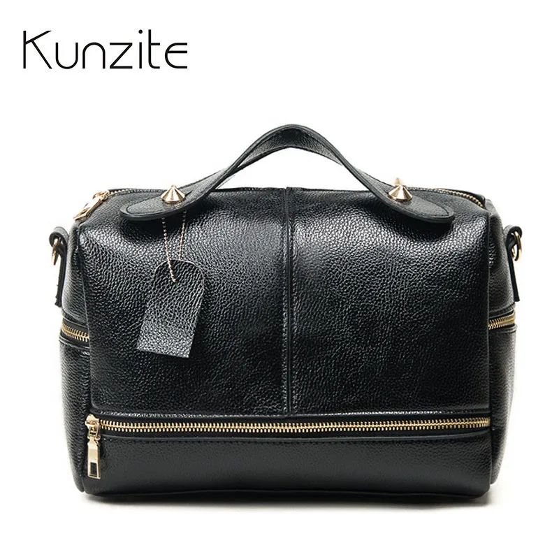 

KUNZITE Luxury Brand Boston Bag Leather Shoulder Bags for Women 2017 High Quality Ladies Hand Bags Handbags Women Famous Brands