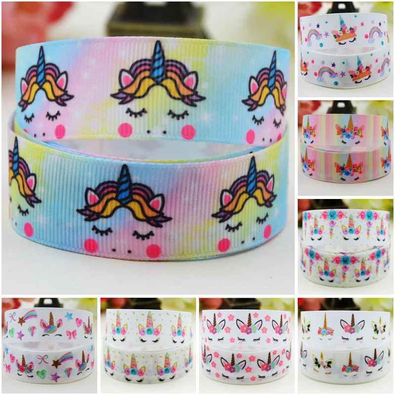

7/8'' 22mm,1" 25mm,1-1/2" 38mm,3" 75mm Sleep Unicorn Cartoon Character printed Grosgrain Ribbon party decoration 10 Yards Mul095