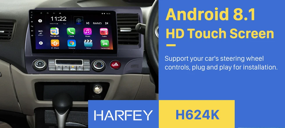 Excellent Harfey 2 Din 10.1" Android 6.0/7.1/8.1 Car Multimedia Player Radio For HONDA CIVIC RHD 2006-2011 GPS Navi Touchscreen Bluetooth 0