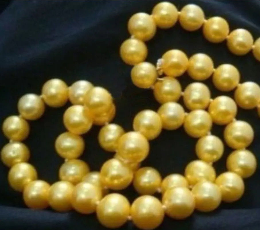 

GENUINE NATURAL 9-10MM SOUTH SEA GOLDEN PEARL NECKLACE 18INCH 14k yellow + GIFT