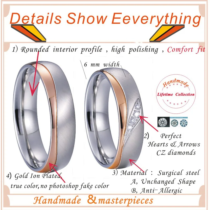 Alliances Wedding Band Couple Rings men Rose Gold Color Titanium Stainless Steel Jewelry Engagement Rings For women (5)
