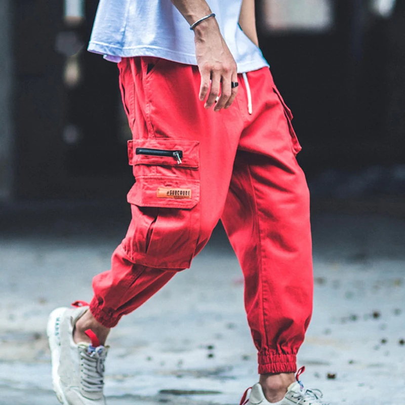 

Plegie Men Jogger Camouflage Side Pockets Loose Style Men's Sweatpants 2019 High Street Casual Solid Color Pants 4 Colors